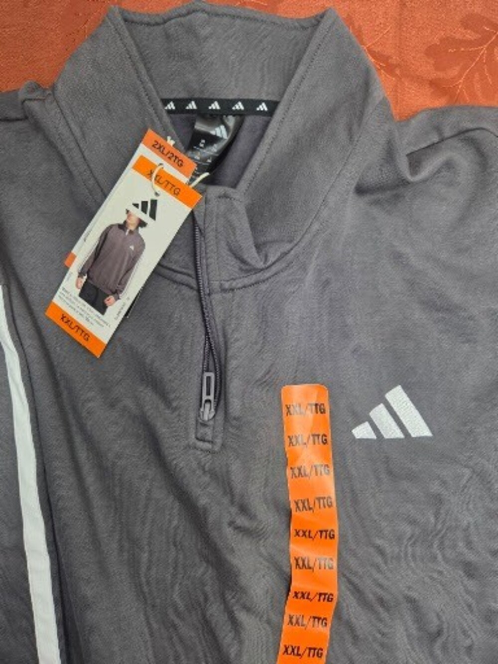 adidas Men's Fleece 3-Stripes 1/4-Zip Pullover Charcoal Grey 2XL